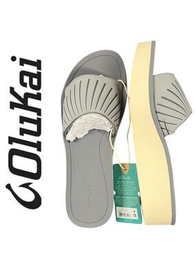 NWT OluKai Women’s Light Gray Wedge Slide Sandals 10